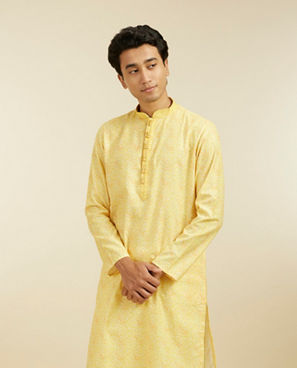 Diwas Men Lemon Yellow Circular Printed Kurta