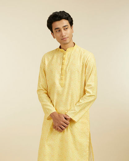 Diwas Men Lemon Yellow Circular Printed Kurta