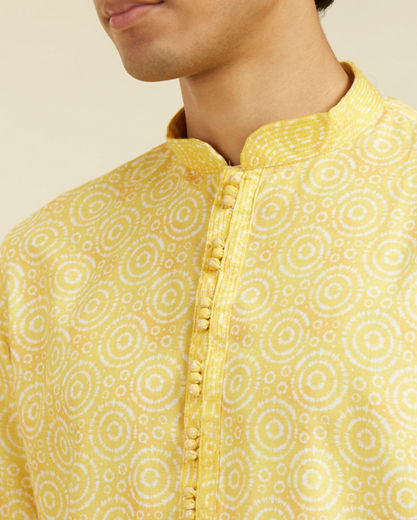 Diwas Men Lemon Yellow Circular Printed Kurta