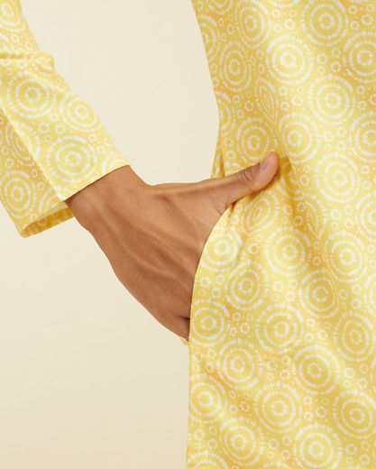 Diwas Men Lemon Yellow Circular Printed Kurta