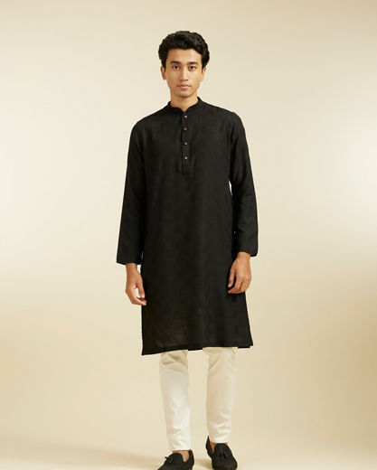 Diwas Men Ebony Black Self Textured Kurta