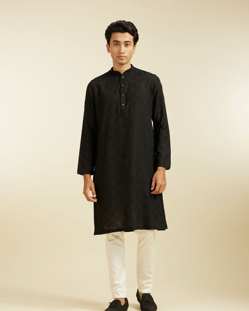 Diwas Men Ebony Black Self Textured Kurta