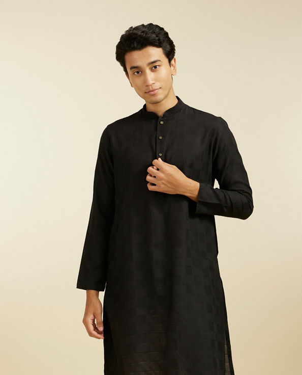 Diwas Men Ebony Black Self Textured Kurta