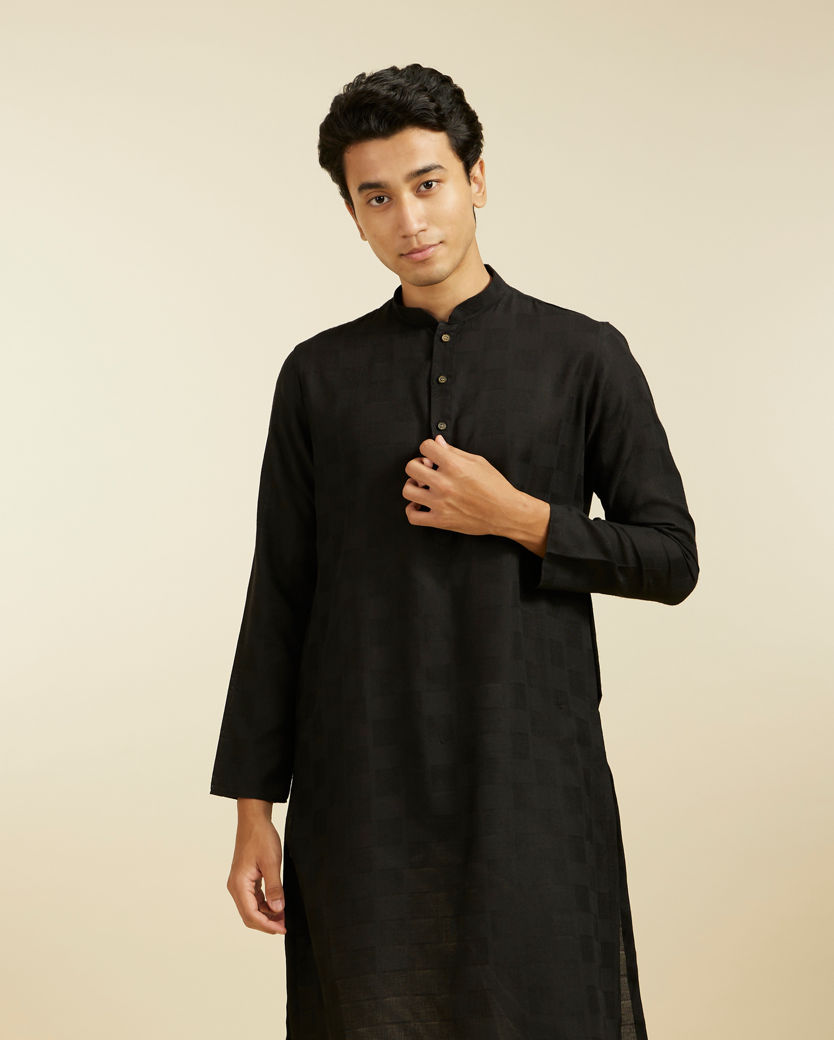 Diwas Men Ebony Black Self Textured Kurta