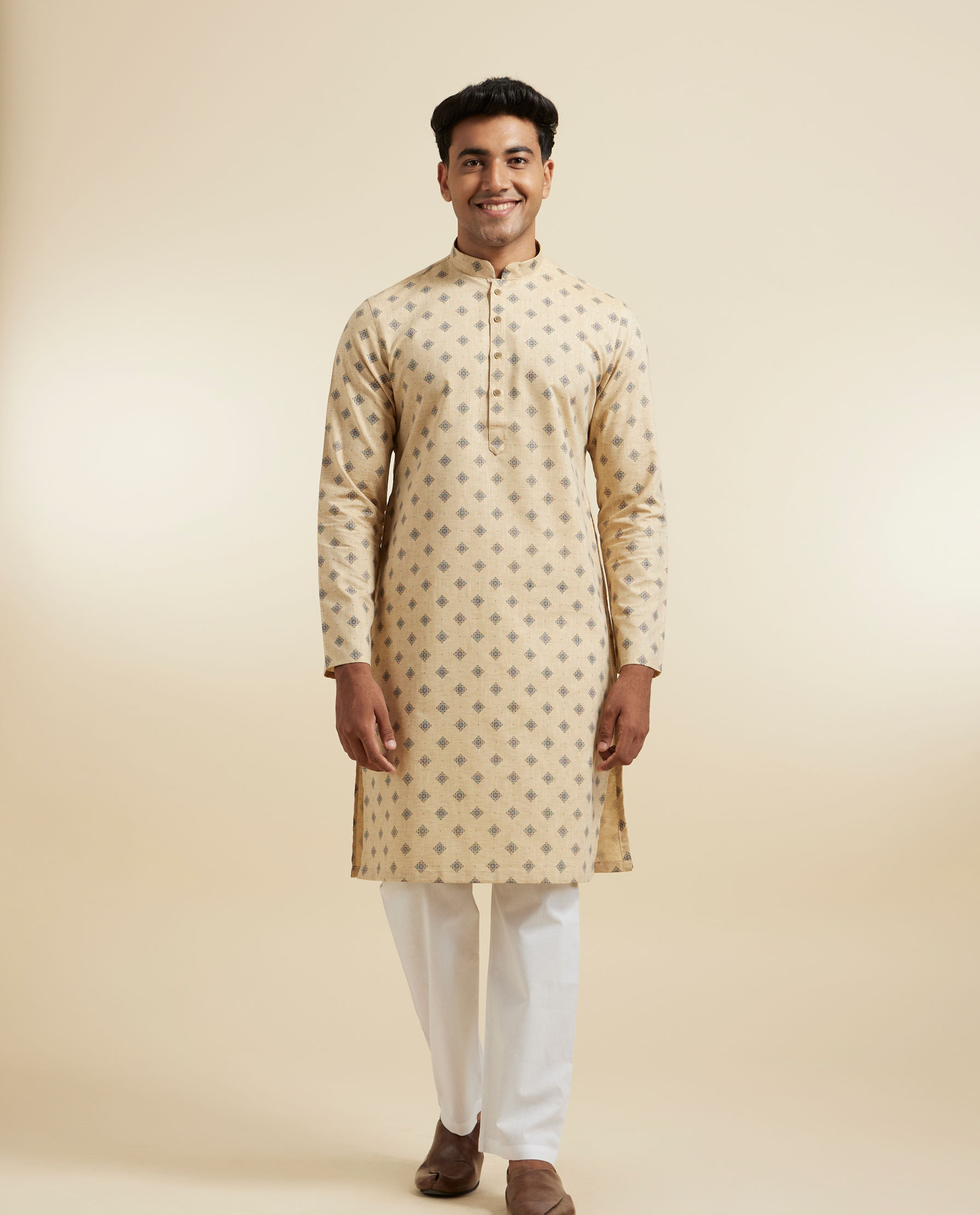 Diwas Men Fawn Festive Kurta