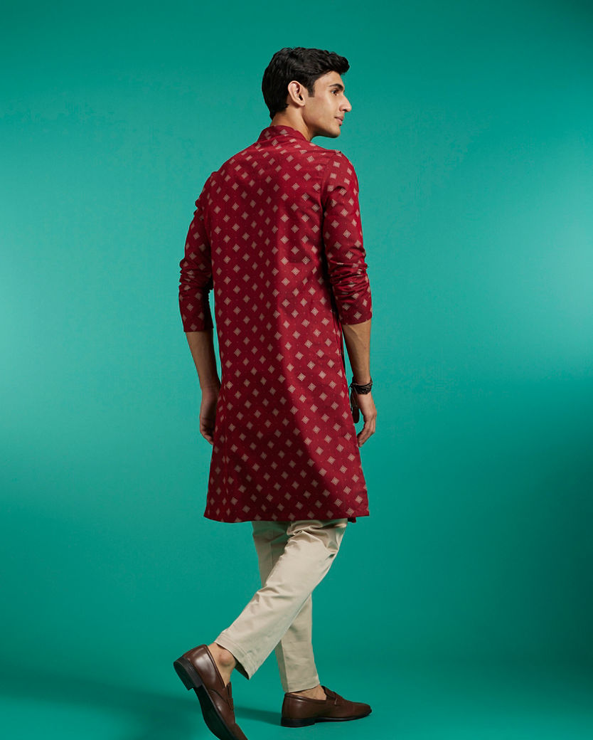 Diwas Men Maroon Red Buta Printed Kurta