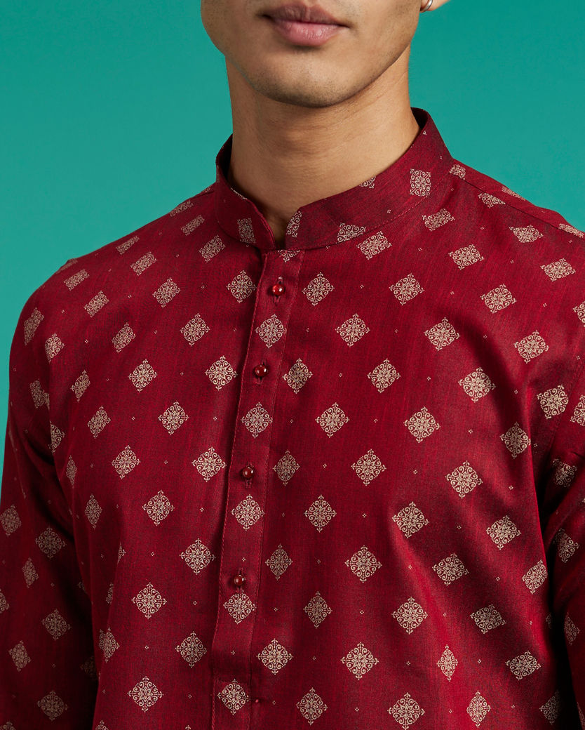 Diwas Men Maroon Red Buta Printed Kurta