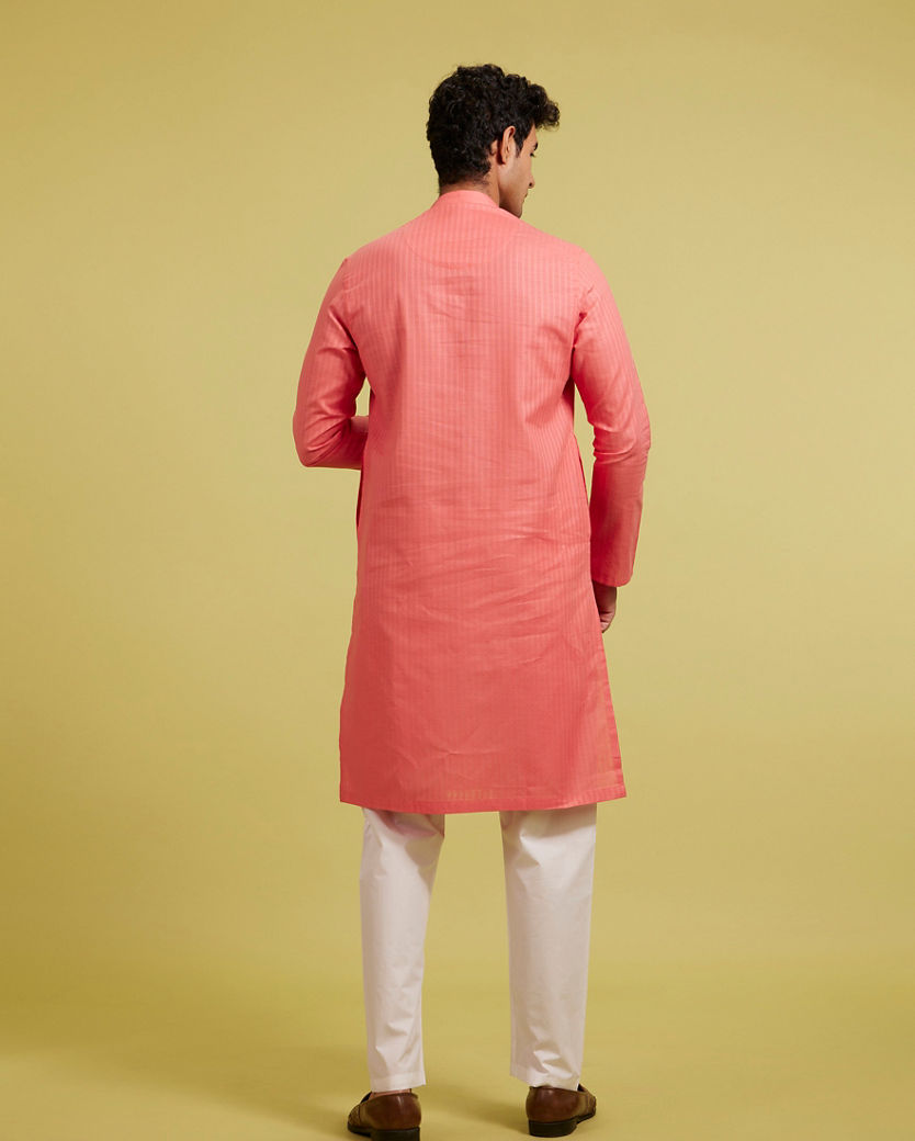 Diwas Men Rani Pink Self Striped Patterned Kurta