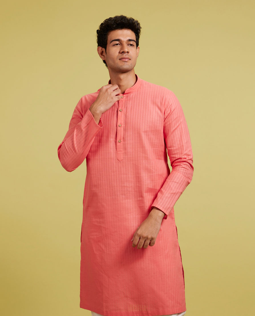Diwas Men Rani Pink Self Striped Patterned Kurta