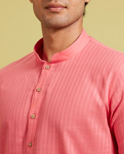 Diwas Men Rani Pink Self Striped Patterned Kurta