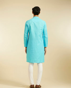 Diwas Men Maya Blue Self Striped Patterned Kurta