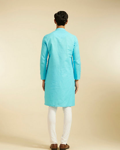 Diwas Men Maya Blue Self Striped Patterned Kurta