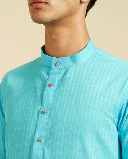 Diwas Men Maya Blue Self Striped Patterned Kurta