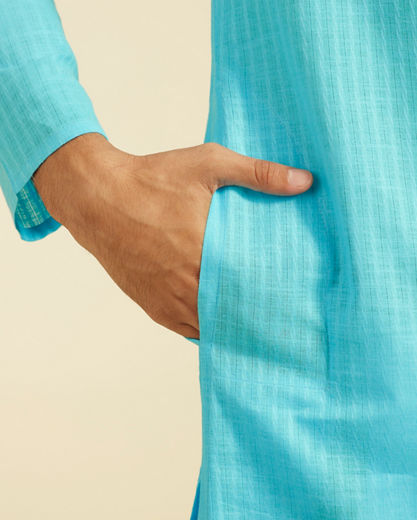 Diwas Men Maya Blue Self Striped Patterned Kurta