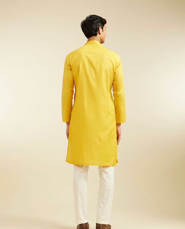 Diwas Men Mustard Yellow Honeycomb Patterned Kurta