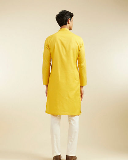 Diwas Men Mustard Yellow Honeycomb Patterned Kurta