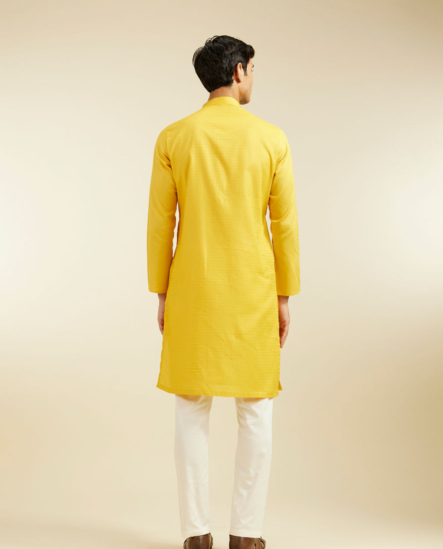 Diwas Men Mustard Yellow Honeycomb Patterned Kurta
