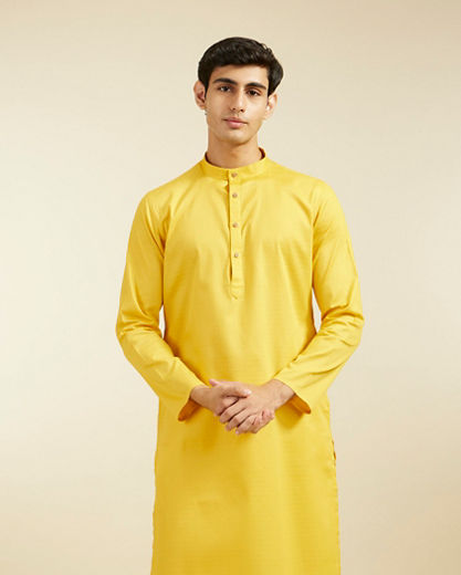 Diwas Men Mustard Yellow Honeycomb Patterned Kurta
