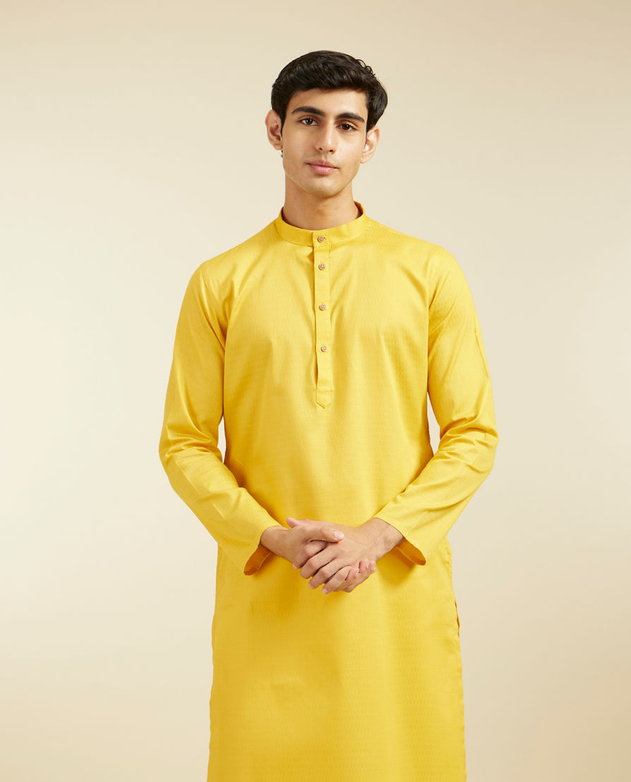 Diwas Men Mustard Yellow Honeycomb Patterned Kurta
