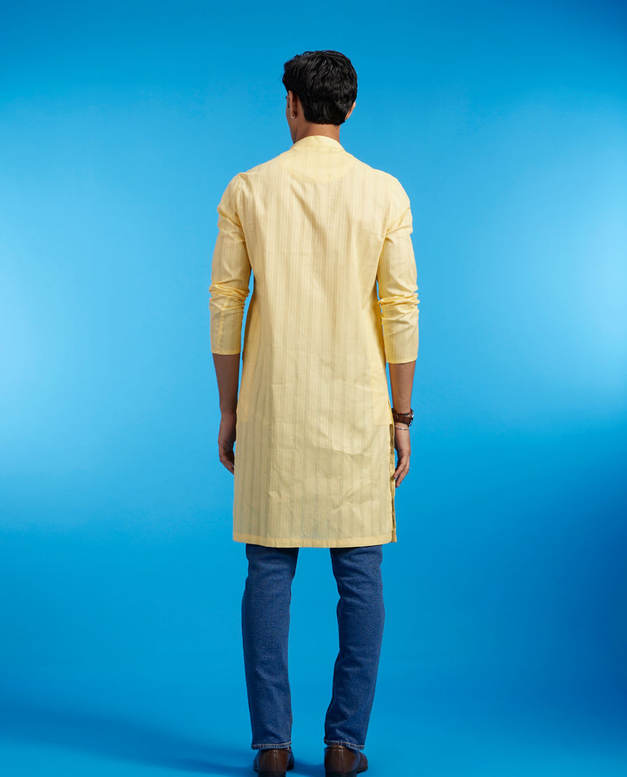 Diwas Men Buttercup Yellow Self Striped Kurta