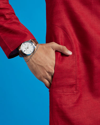 Diwas Men Maroon Red Lattice Patterned Kurta