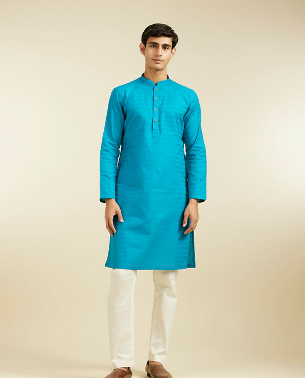 alt message - Diwas Men Teal Blue Lattice Patterned Kurta image number 2