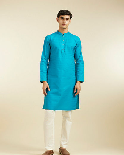 Diwas Men Teal Blue Lattice Patterned Kurta
