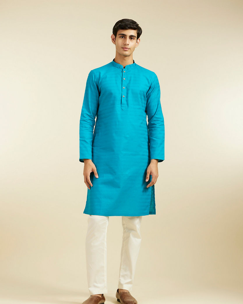 alt message - Diwas Men Teal Blue Lattice Patterned Kurta image number 2