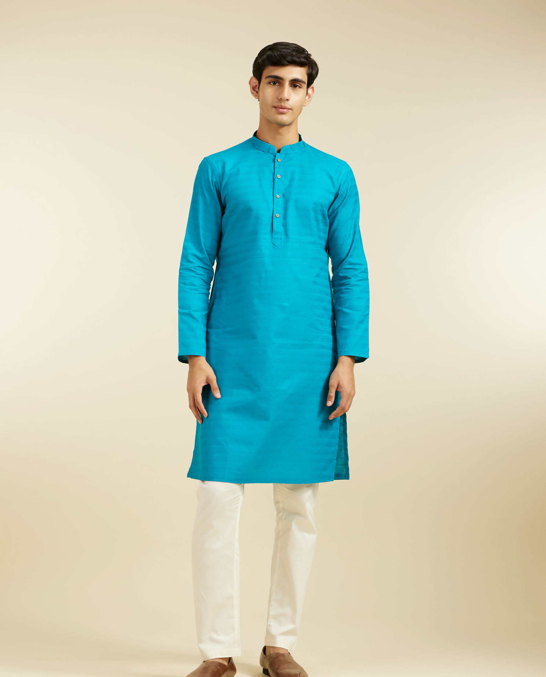 alt message - Diwas Men Teal Blue Lattice Patterned Kurta image number 2