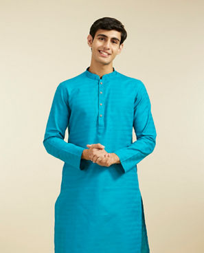 Diwas Men Teal Blue Lattice Patterned Kurta