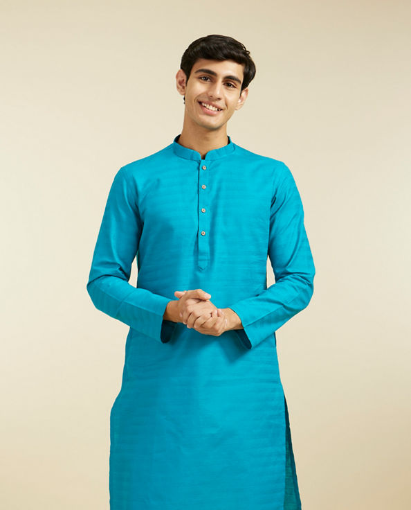 alt message - Diwas Men Teal Blue Lattice Patterned Kurta image number 0