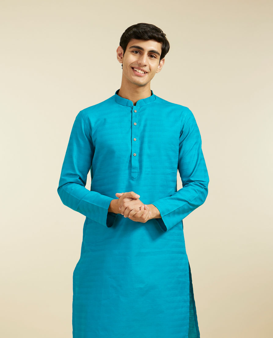 Diwas Men Teal Blue Lattice Patterned Kurta