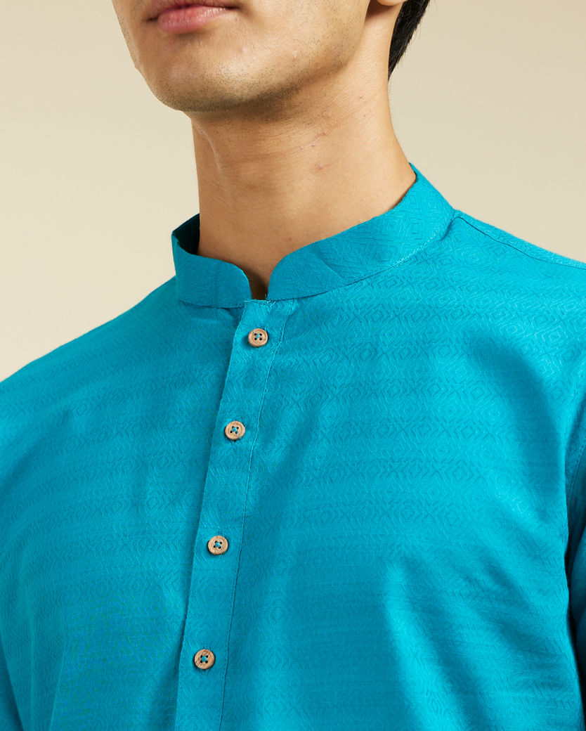 alt message - Diwas Men Teal Blue Lattice Patterned Kurta image number 1