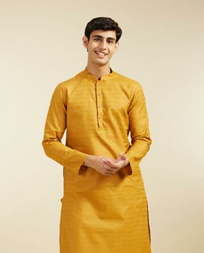 Diwas Men Mustard Yellow Lattice Patterned Kurta
