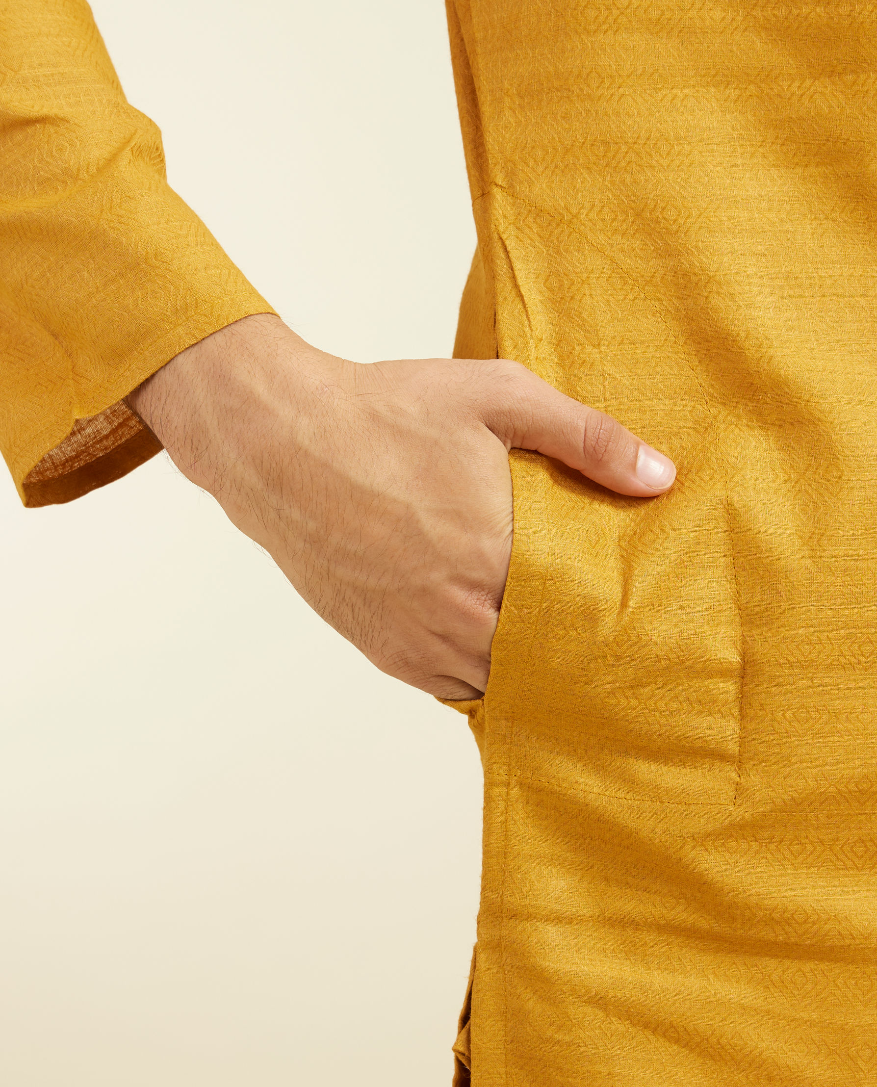 Diwas Men Mustard Yellow Lattice Patterned Kurta