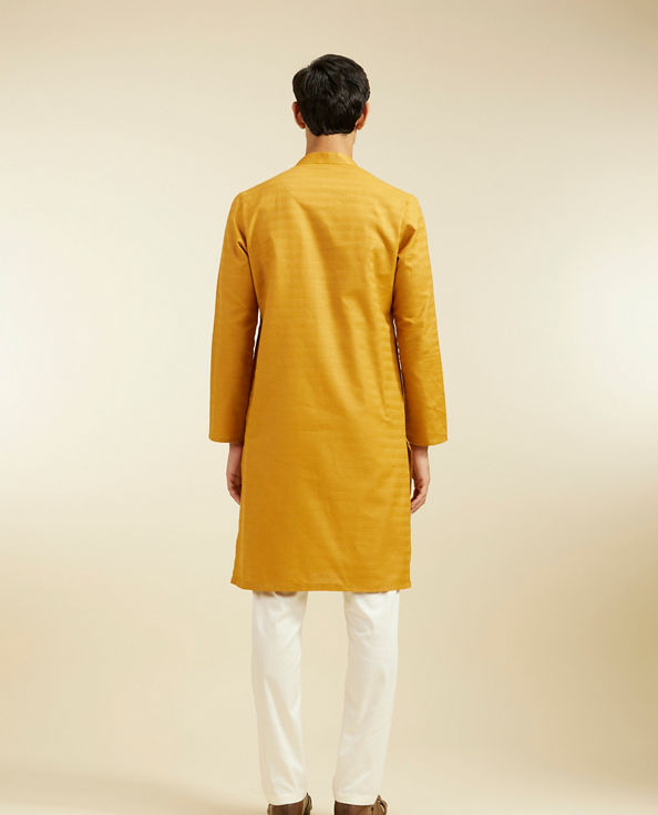 alt message - Diwas Men Mustard Yellow Lattice Patterned Kurta image number 4