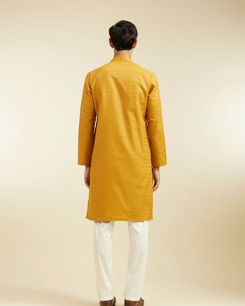 alt message - Diwas Men Mustard Yellow Lattice Patterned Kurta image number 4