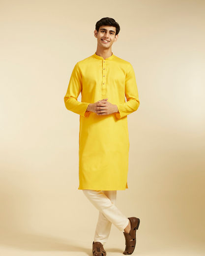 Diwas Men Mustard Yellow Self Textured Kurta