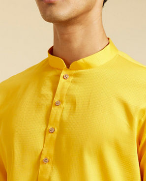 Diwas Men Mustard Yellow Self Textured Kurta