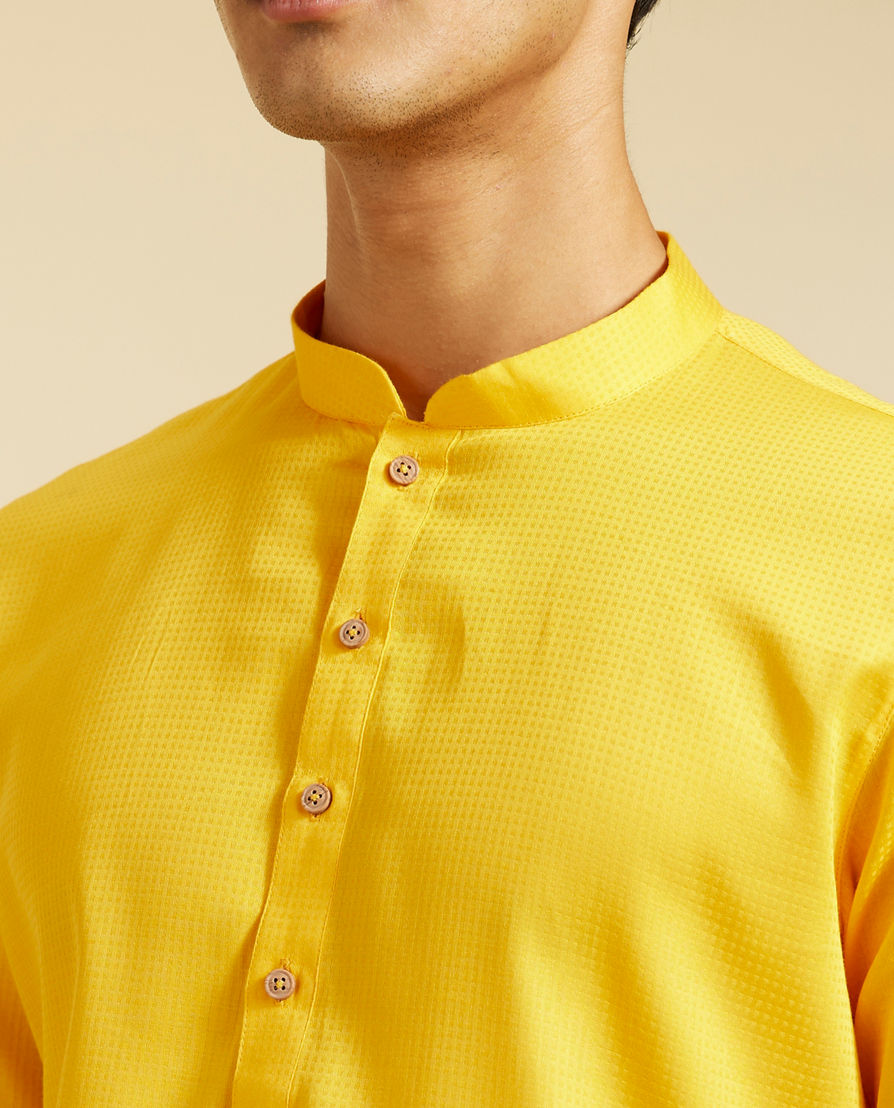 Diwas Men Mustard Yellow Self Textured Kurta