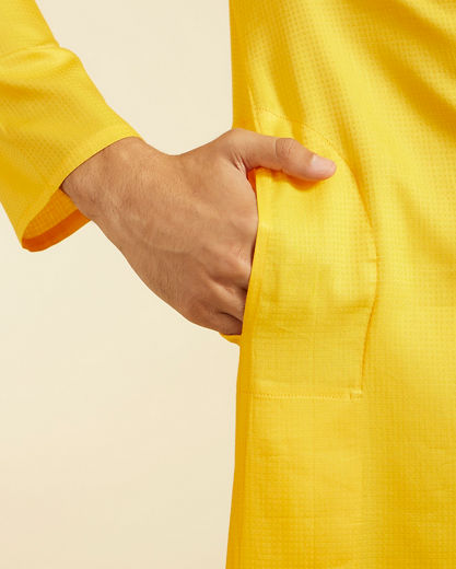 Diwas Men Mustard Yellow Self Textured Kurta