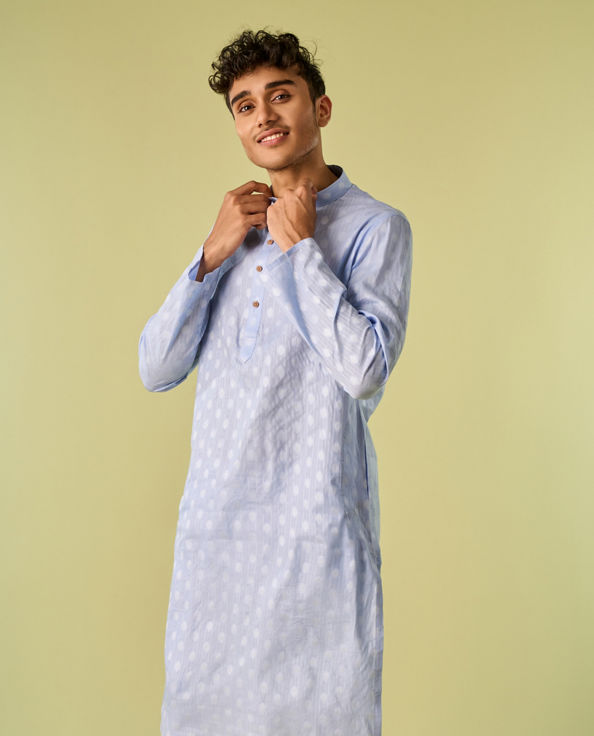 Diwas Men Light Blue Cotton Kurta