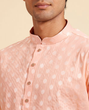 Diwas Men Coral Peach Striped and Oval Patterned Kurta