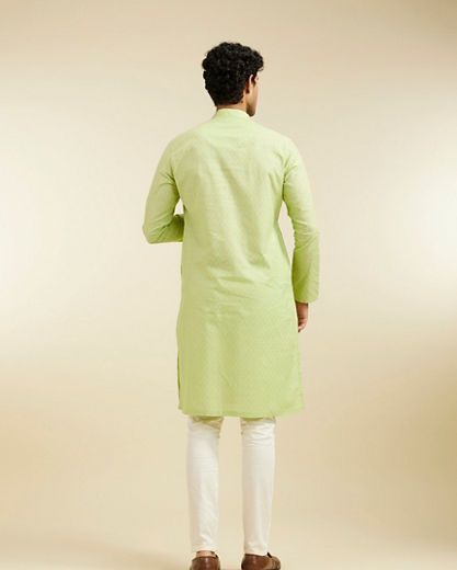 Diwas Men Soft Green Self Textured Kurta