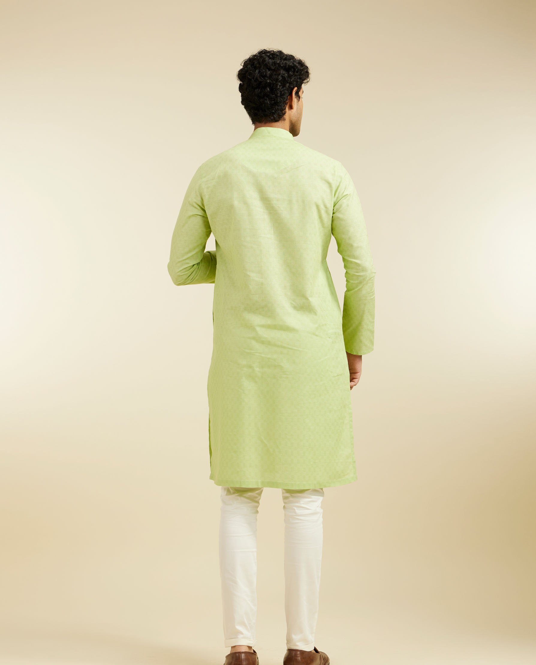 alt message - Diwas Men Soft Green Self Textured Kurta image number 4