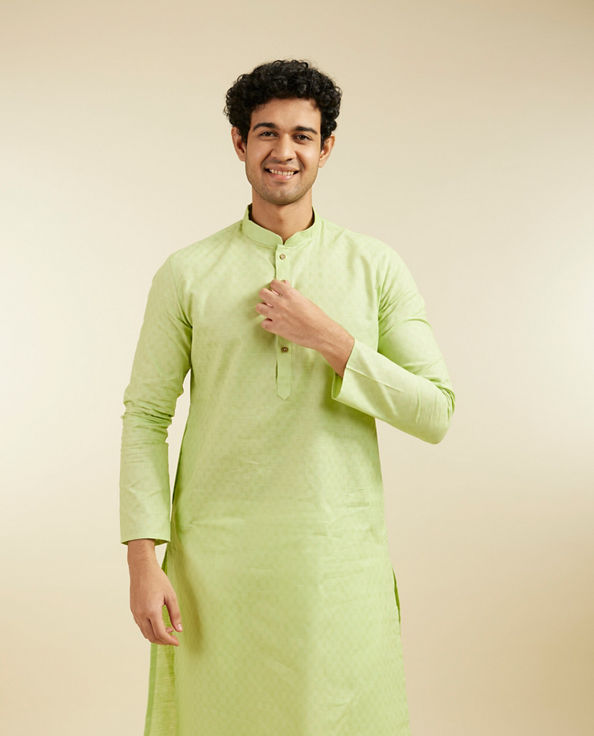 alt message - Diwas Men Soft Green Self Textured Kurta image number 0