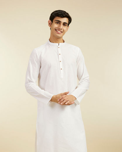 Diwas Men Warm White Self Patterned Kurta