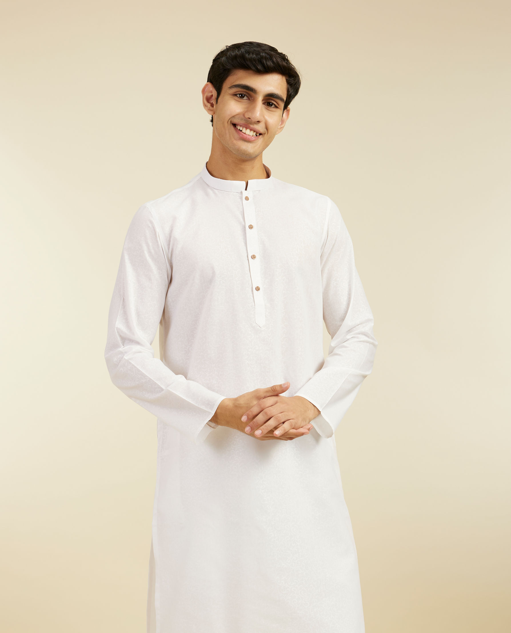 Diwas Men Warm White Self Patterned Kurta