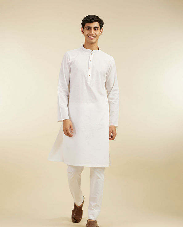 Diwas Men Warm White Self Patterned Kurta