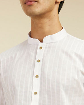 Diwas Men Cloud White Self Striped Kurta